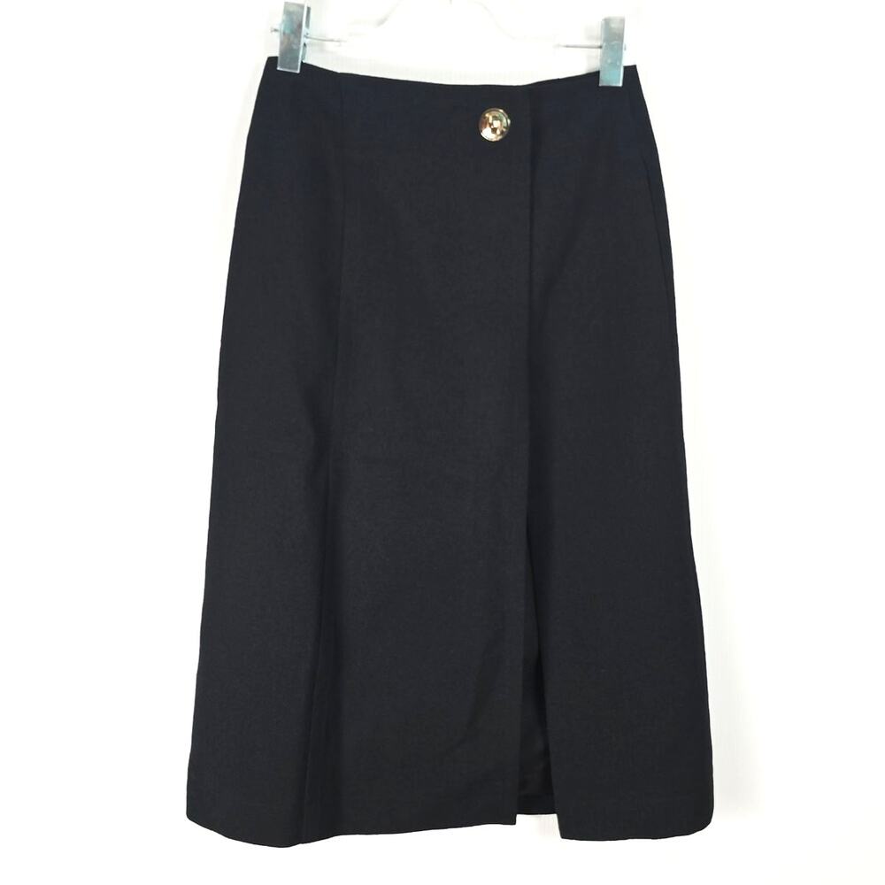 Givenchy Wool Crepe Wrap Midi Skirt Black Gold Turn Lock Hardware Silk 36 NWT - Picture 2 of 14